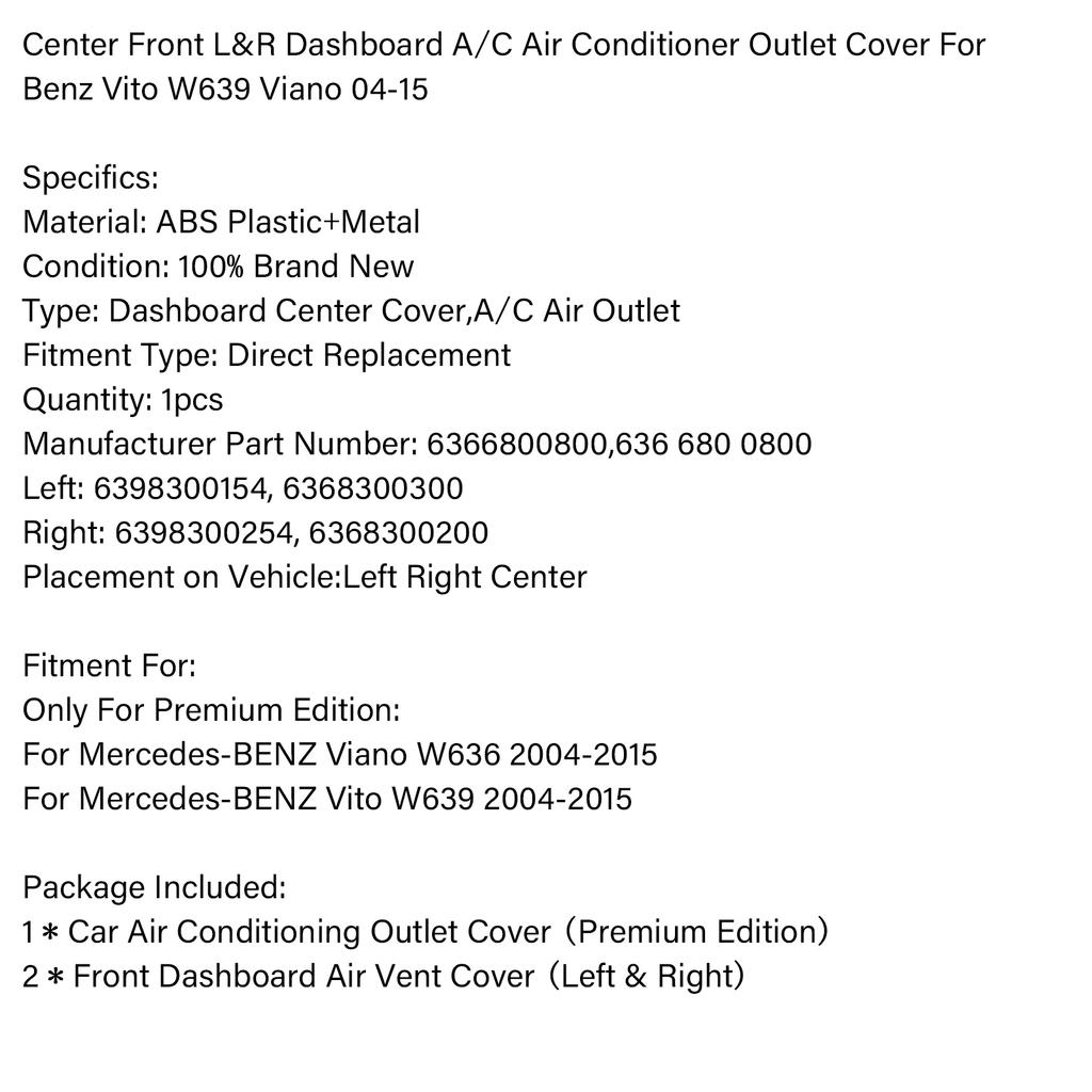 AC Dashboard Center Dash + 2 * Air Vent For Mercedes-Benz W639 Vito Viano 04-15