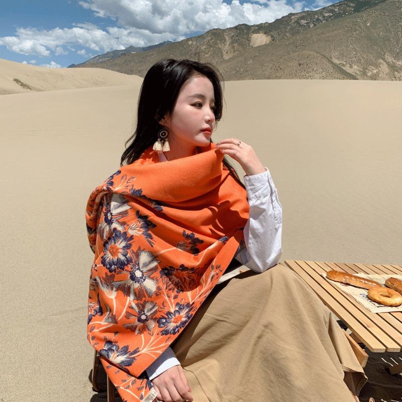 

Autumn and winter new thriving jacquard thick scarf atmospheric fashion versatile velvet thickened warm shawl 180cm оранжевый