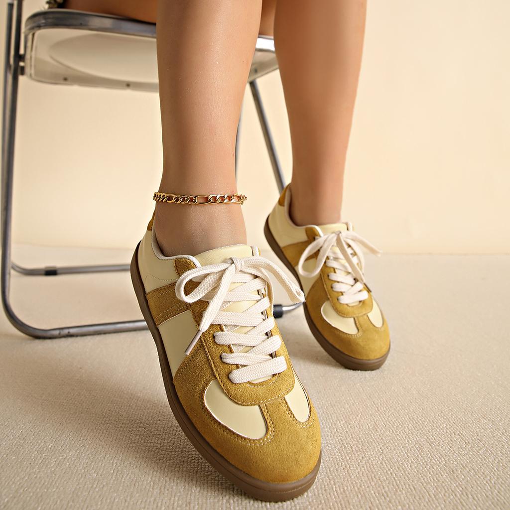 Ladies' Classic Low Cut Sneakers - Comfortable Lace Up Casual Shoes, All Season Sneakers, Training Shoes, Solid Color, Flat Head, Lace Up Closure