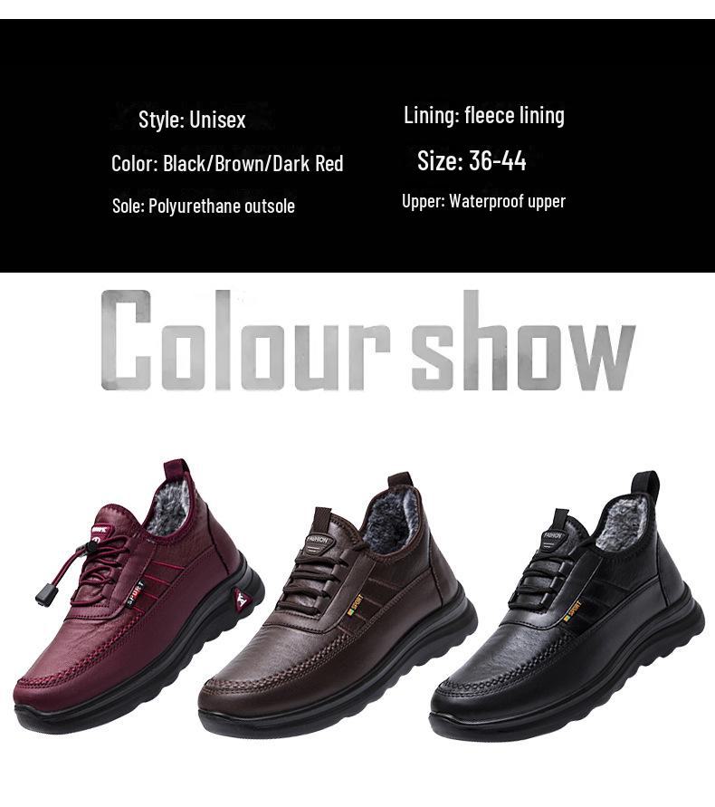 Warm, Non-Slip Waterproof Velvet-Lined Winter Cotton Shoes for Middle-Aged and Elderly Men and Women