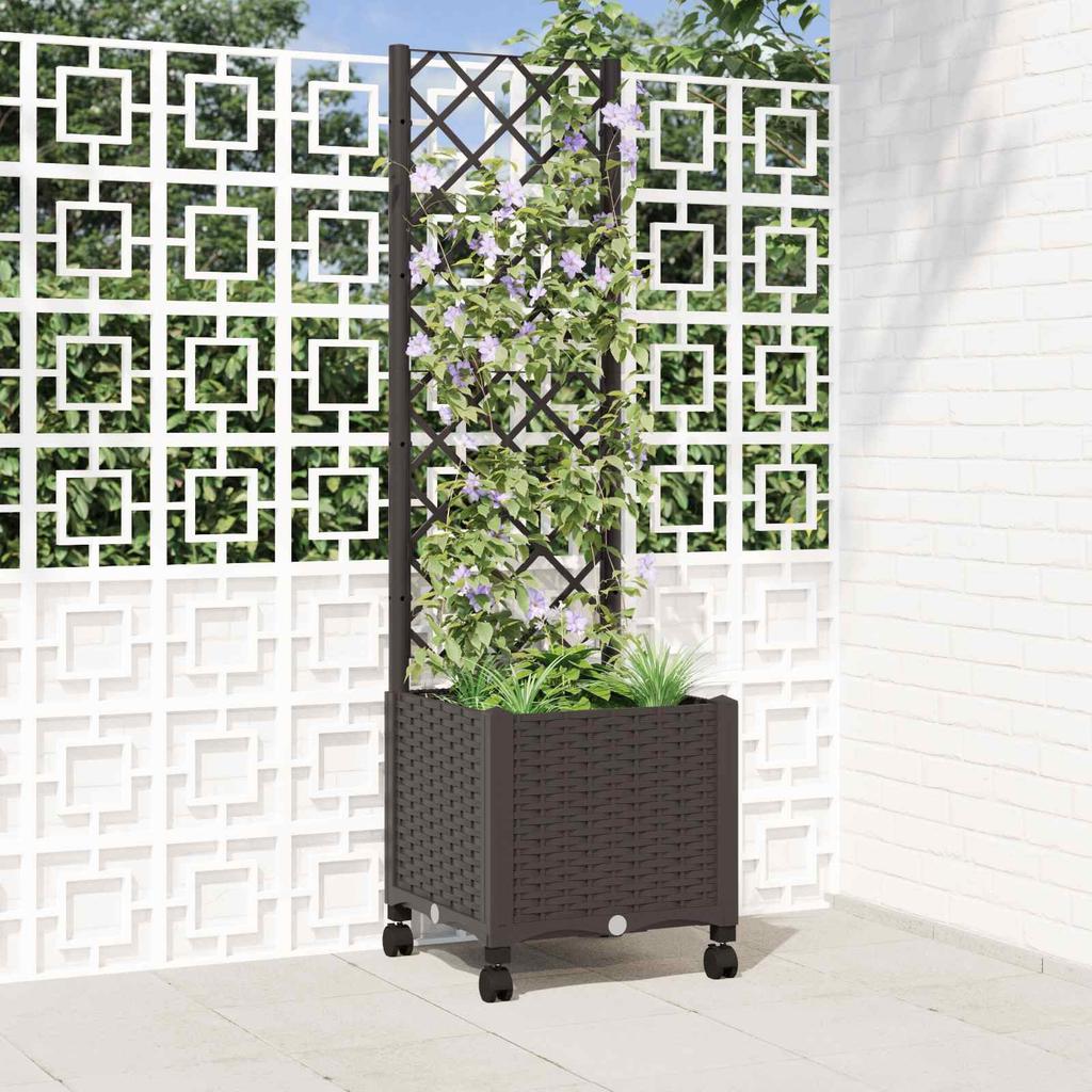 Planter with Trellis and Wheels Brown 40 X 40 X 146 Cm PP