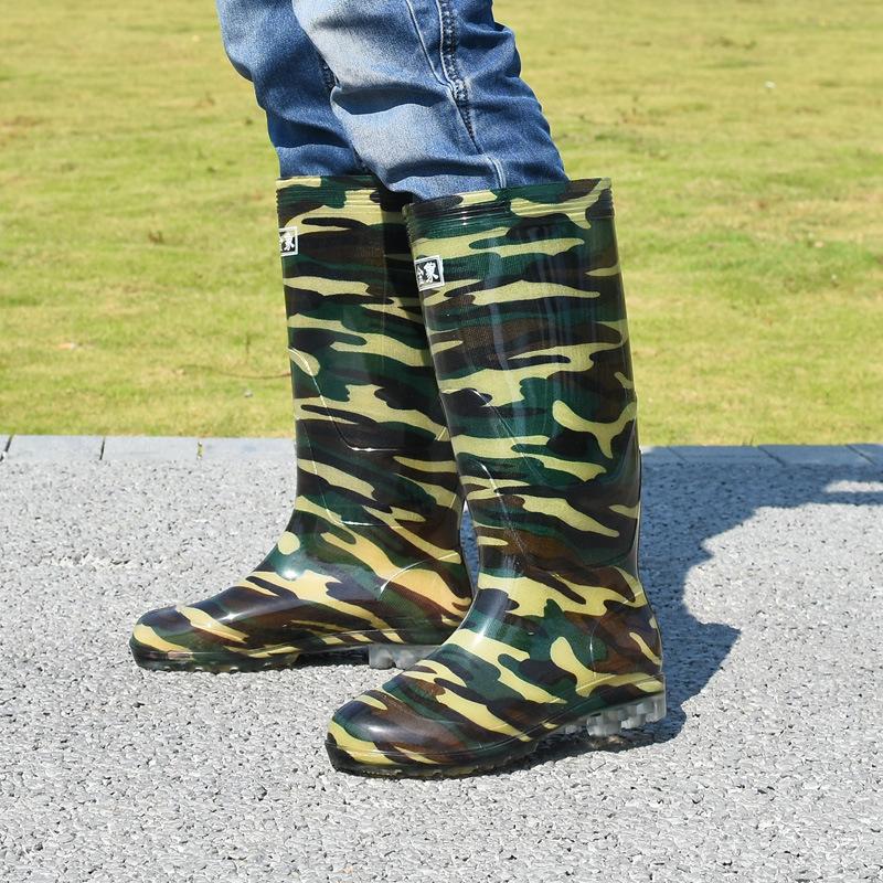 Water Shoes High Tube Camouflage Long Tube Rain Shoes Anti-men Rain Boots Velvet Water Boots Oil Rubber Shoes