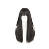 Women's Full Head Wig with Air Bangs - Black Long Straight Synthetic Hair, Fluffy and Natural for Daily Use.