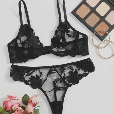 Damen Ultra-Dünnes Mesh Bügel-Lingerie-Set - Schwarz