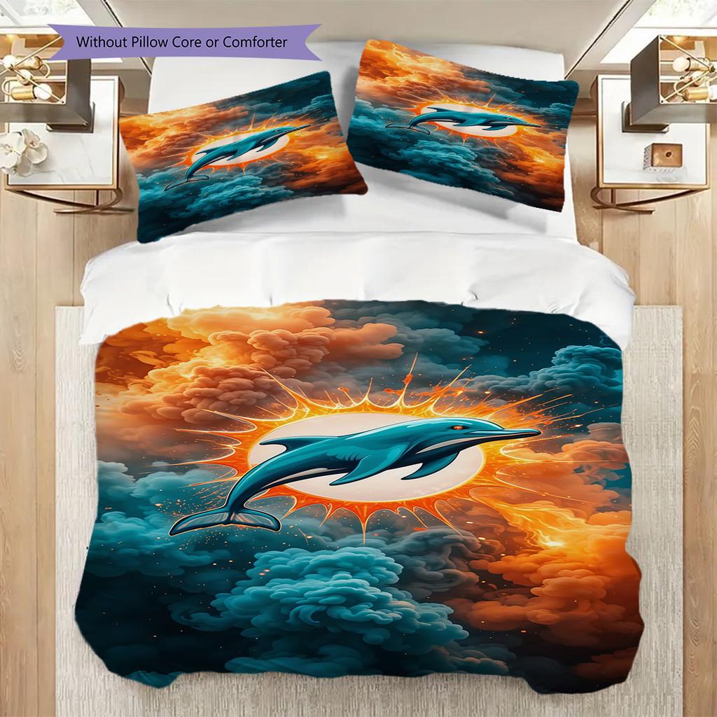 Miami Dolphins Football Spirit Three-piece Set(1 * Duvet Cover + 2 * Pillowcase, Without core)Bedding Set Duvet Cover and Pillowcase