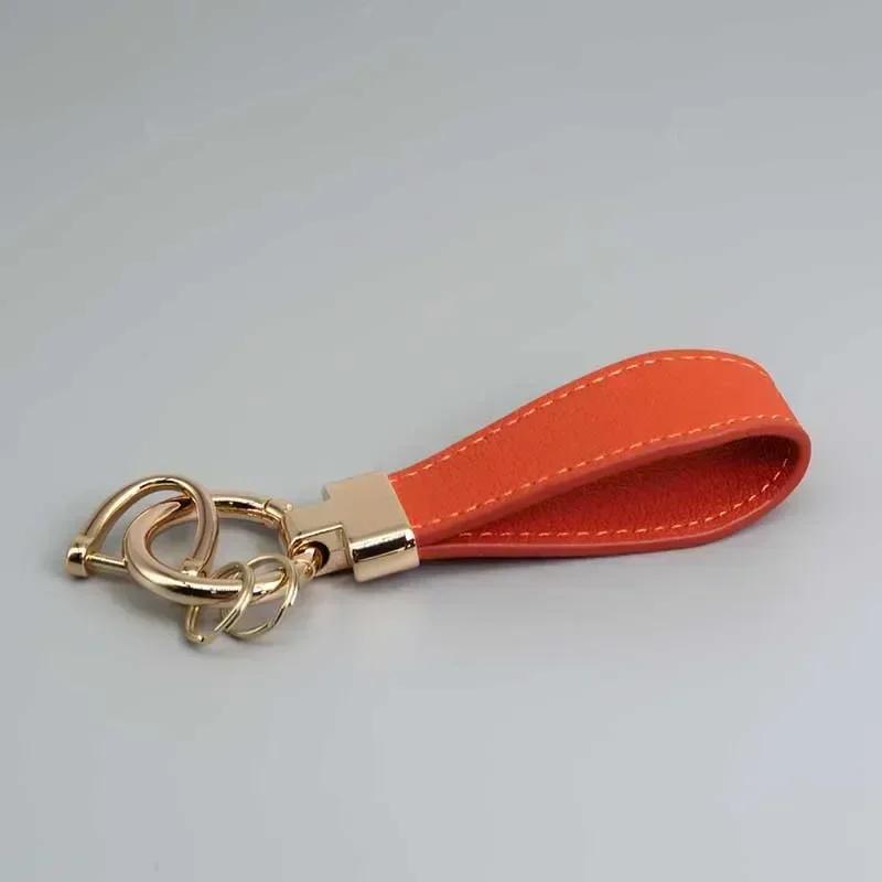 PU Leather Car Keychain Men's and Women's Bag Anti Lost Key Ring Waist Hanging Retro Laser Engraving Customized Keyring Gift