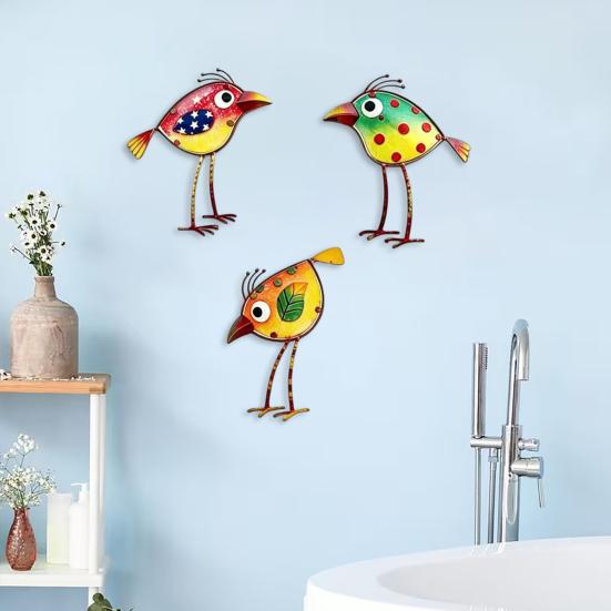 3Pcs Wooden Birds Wall Art Decor Colorful Bird Wall Hangings Funny Bird Wall
