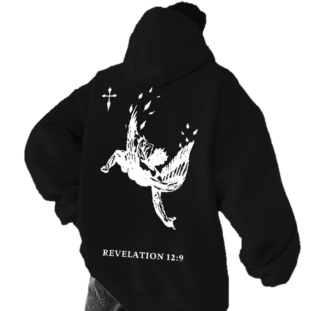 26 Dark Fallen Angel Cross Big Picture Printed Sweater Men's and Women's Loose Street Casual Hoodie