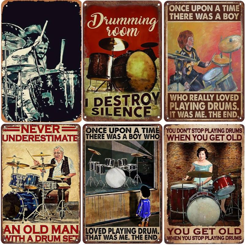Vintage Schlagzeuger Anhänger Metall Blechposter Schlagzeug Metall Blechschild Poster Platte für Schlagzeuger Café Garage Fitnessstudio oder Boxclub Dekor