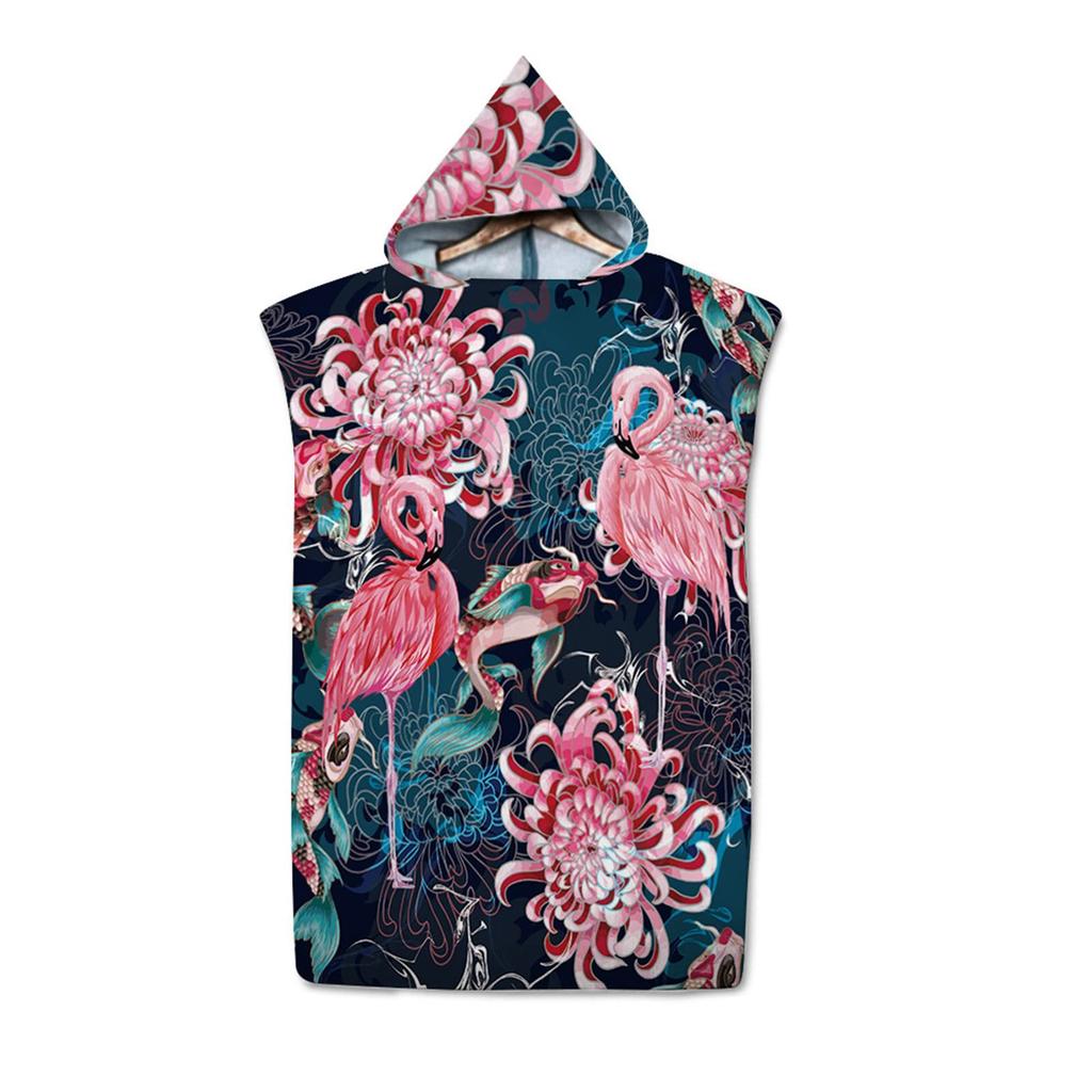 Tropisches Flamingo Kapuzen Strandtuch Umkleidetuch, Bademantel, Sporttuch für Erwachsene Kinder Schwimmen, Strand, Surfen, Tauchen, Baden