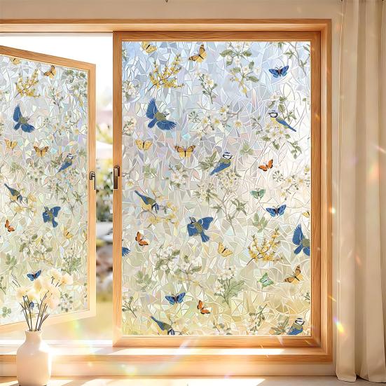 Fenster Sichtschutzfolie Buntglas Blumen Fensteraufkleber Statisch UV-Schutz Bunte Aufkleber für Glasfenster Türen