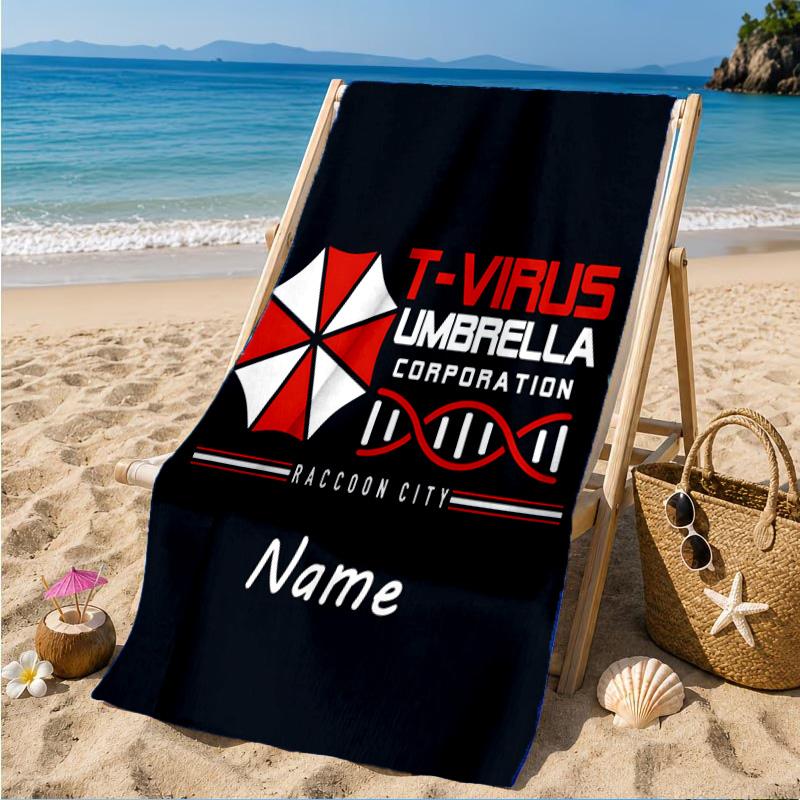 Custom Name Resident Umbrella Corporation Beach Towel Microfiber Beach Towel, Lightweight and Quick-Dry, for Summer Travel, Swimming Pool Gift