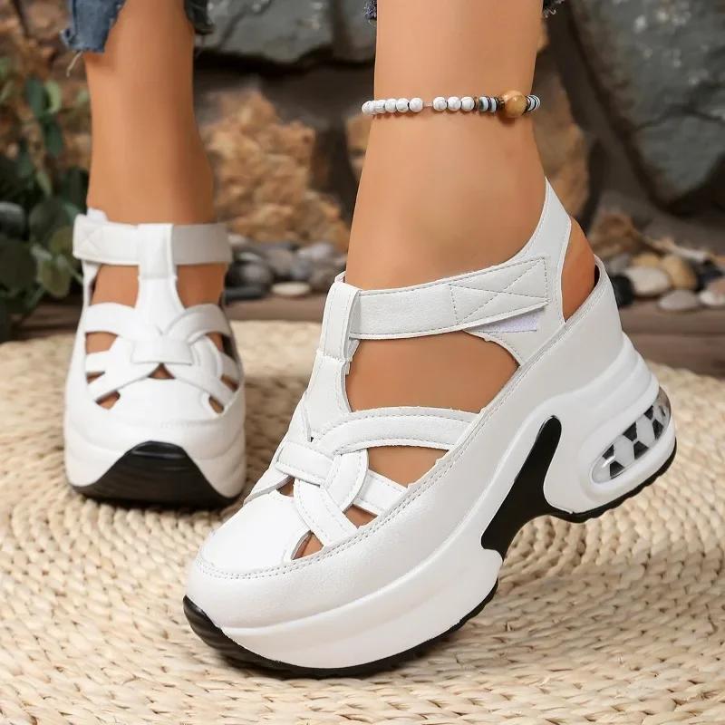Fashion 2025 New Women's Fashion Hollow Out Roman Sandals Platform Wedge Shoes for Ladies Big Size Casual Thick Bottom Height Increasing