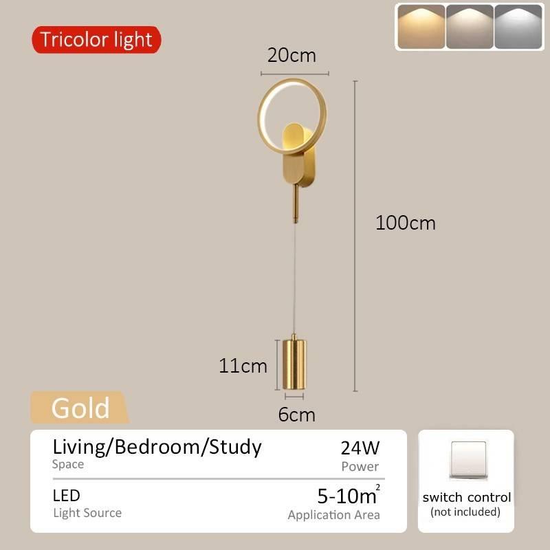 LED Three Color Bedside Wall Sconce Light Modern Adjustable Lighting for Bedroom Hotel Room Decorative Atmosphere
