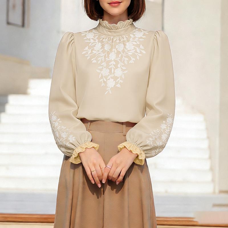 ZANZEA Women Casual Stand Collar Long Sleeve Print Blouse