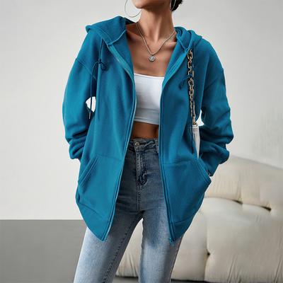 Damen-Sweatshirt-Cardigan mit Kapuze, einfarbig, locker, lässig