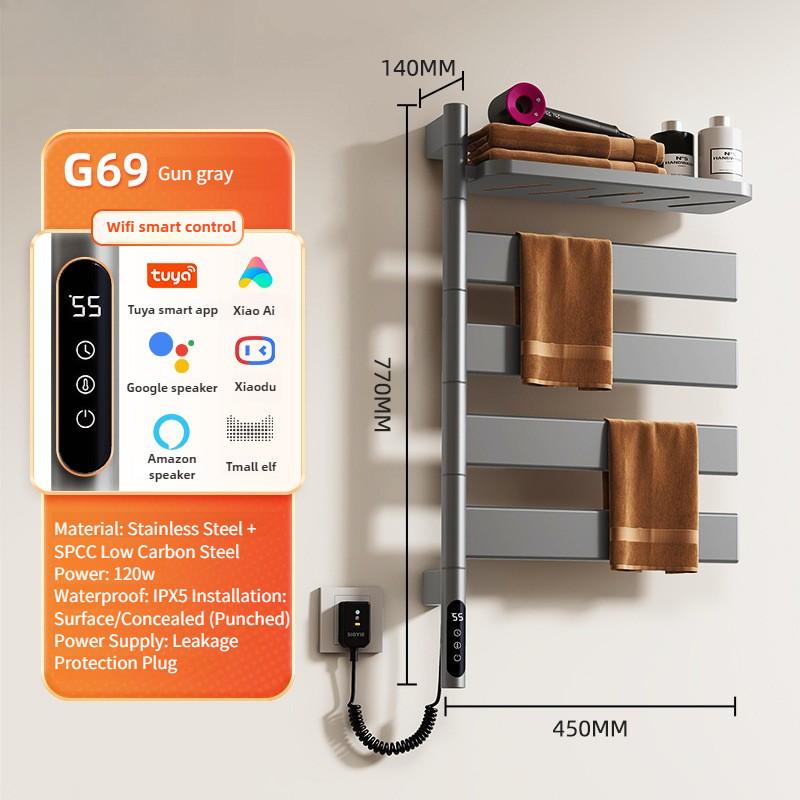 Wall Mounted Rotating Electric Heating Towel Bar Home Bathroom Intelligent Constant Temperature Drying Towel Rack