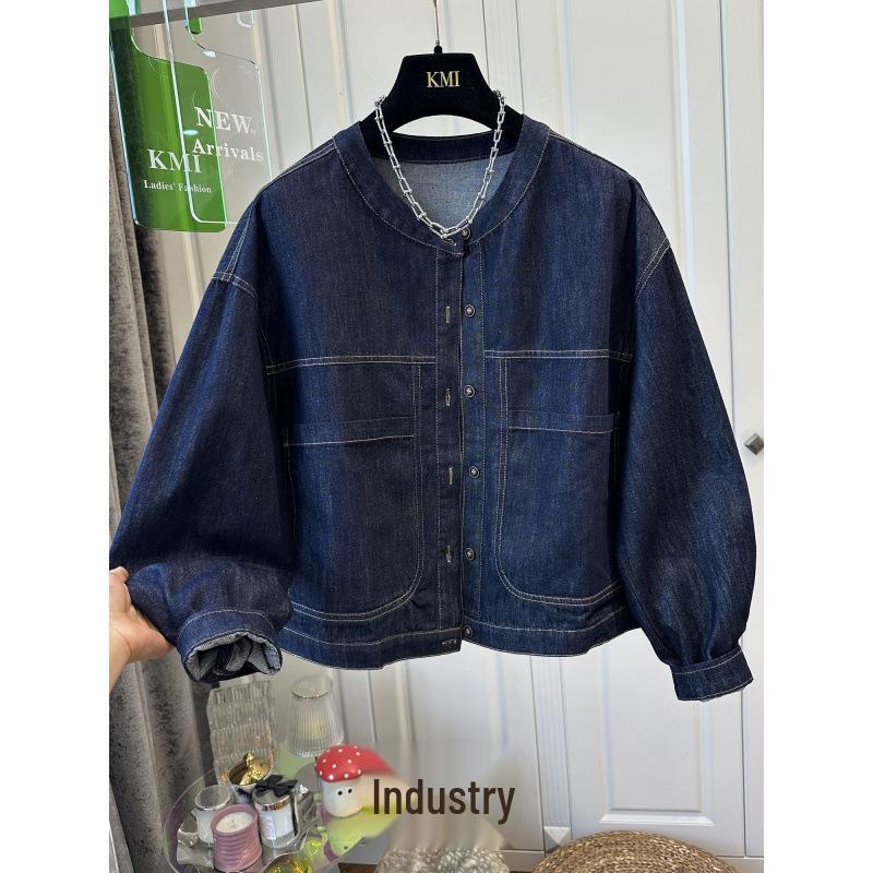 Women's Korean Style Loose Denim Round Neck Jacket - Versatile Early Autumn Trend 2025