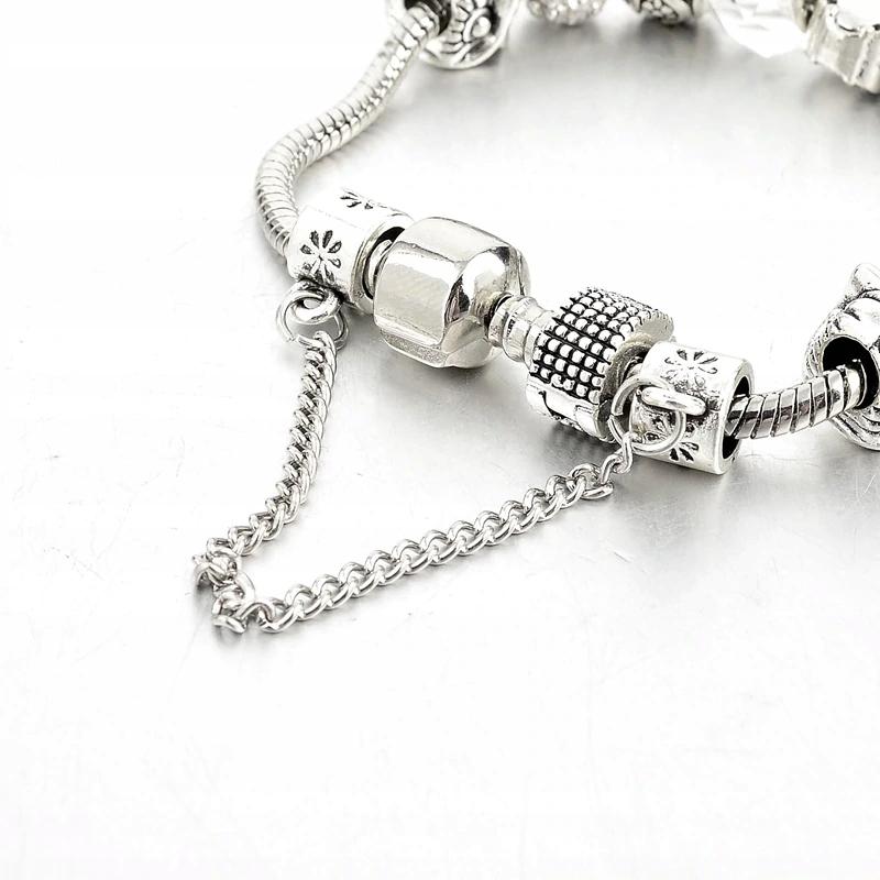 Silver Modular Bracelet White Pendants Charms Beads Owl Tree 20cm