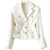 Women's Long Sleeve Blazer Lapel Elegant Tweed Short Coat Jacket