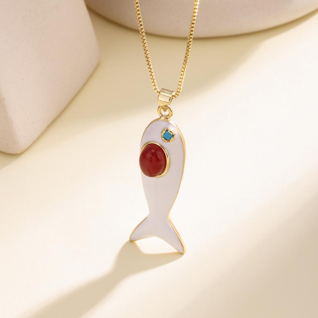 Nidin Hot Sale White Enamel Fish Pendant Necklace For Women Ocean Animal Charm Clavicle Chain Boho Summer Beach Jewelry Gifts