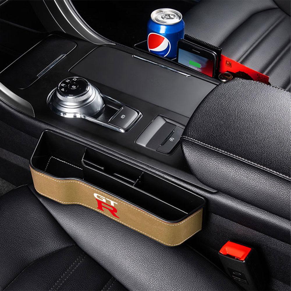 Organizador de Asiento de Coche Relleno para Huecos Portavasos Caja de Almacenamiento para Ranuras del Asiento Accesorios Para Nissan Nismo X-trail Qashqai Leaf Tiida GTR