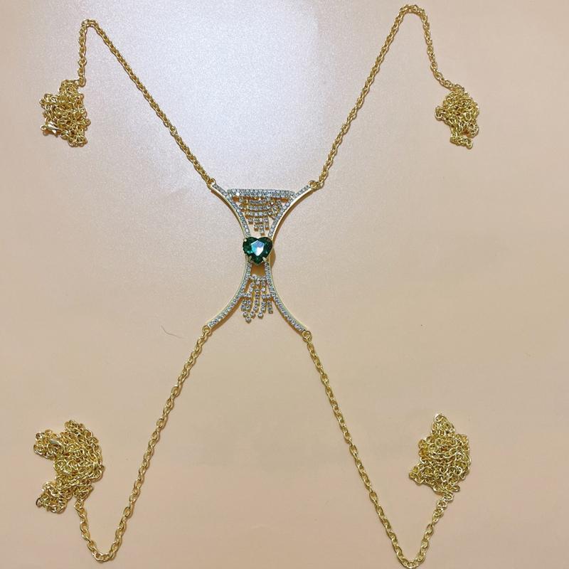 Luxury Heart Crystal Chest Bra Jewelry Rhinestones Body Chain Necklace Bra Chain Jewelry Body Jewelry For Women Sexy