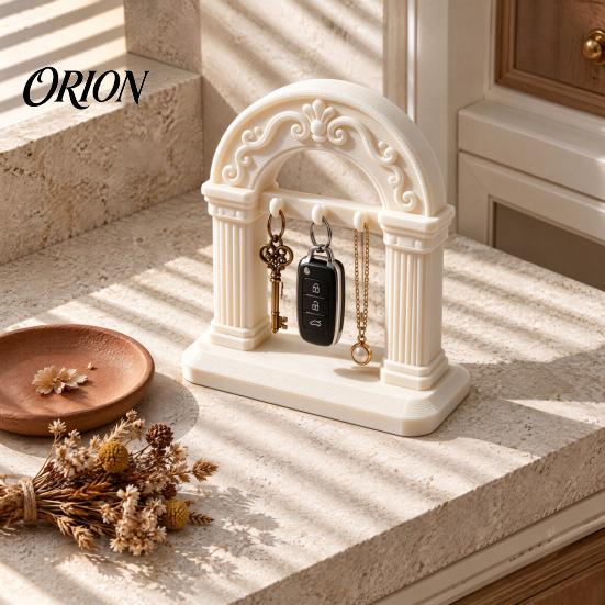 Key Holder for Entryway Roman Arch Holder, PLA 3D Printed Decorative Organizer Storage Stand with 3 Hooks, Table Tabletop