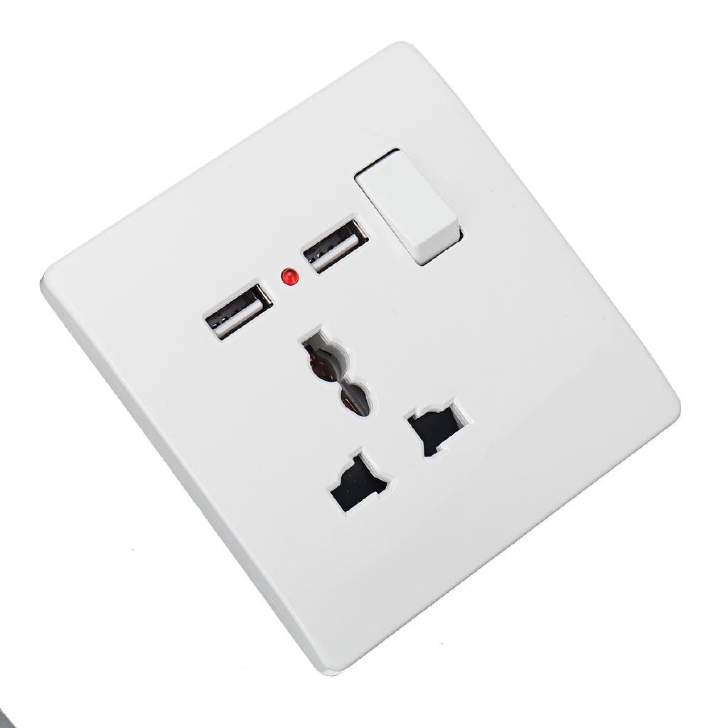 Veggkontakt 2 USB Strømadapter Port Utgangspanel Elektrisk Stikkontakt Hjemmebeslag Lader Støtsikker Enkel Installasjon 8,6x8,6cm