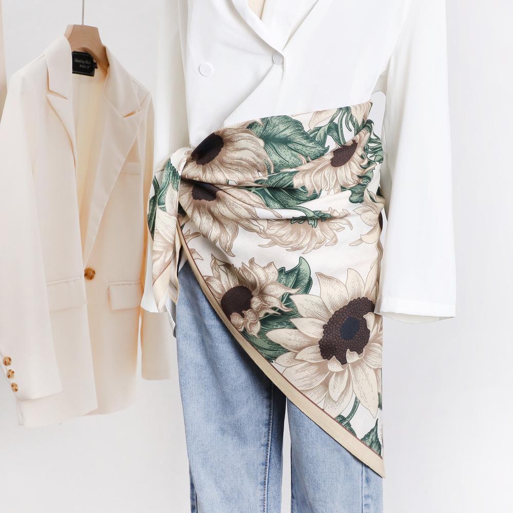 Wiosenno-letni satynowy długi szalik dla kobiet, szal z filtrem przeciwsłonecznym, modna scena piękna, satynowy długi szalik, uniwersalny szalik podróżny