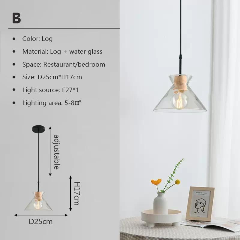 Nordic Glass Pendant Lights LED Wood Decorative Hanging Lamps For Dining Room Living Room Bedroom Study Indoor  Lighting Fixture