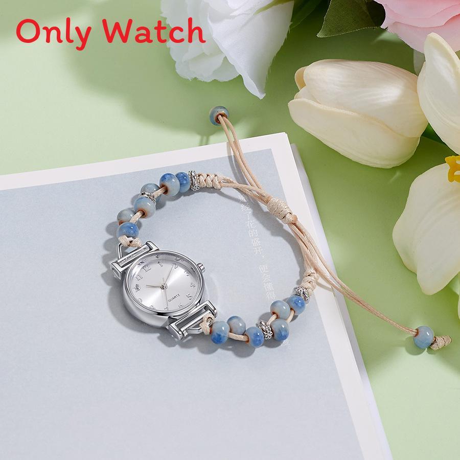 Kleine duftende gewebte Uhr für Damen Armband Digitalanzeige Lässig Elegant Teerosen Perlenuhr
