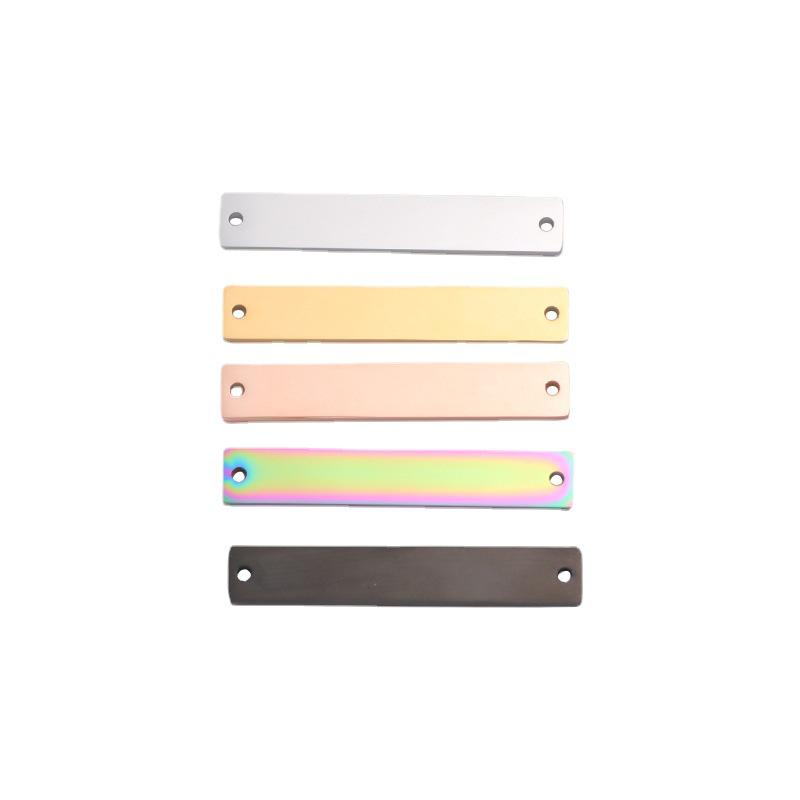 Rectangular Stainless Steel Double Hole Geometric Tag - Engravable, Glossy Finish, 1.5x6x35mm