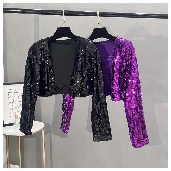 Small suit women's 2024 new heavy industry sequined temperament cardigan casual short sparkling typhoon jacket top