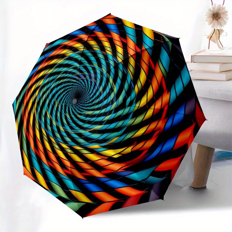 Colorful Spiral Patterned Stained Glass Window Panel Umbrella, Cute Umbrella with Cute Design, Portable 3-Fold Compact Umbrella for Men & Women, Valen
