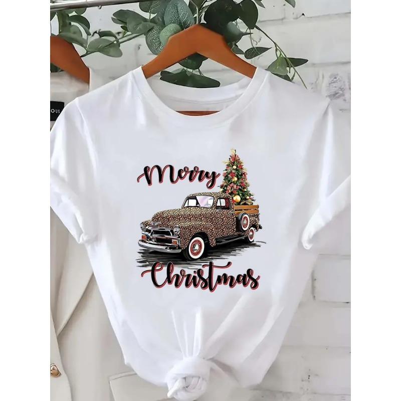 Trendy Tree Print, Stylish and Beautiful, 90s Style, New Year's Clothing, Women's Wear, Christmas Top, Holiday Graphic T-shirt