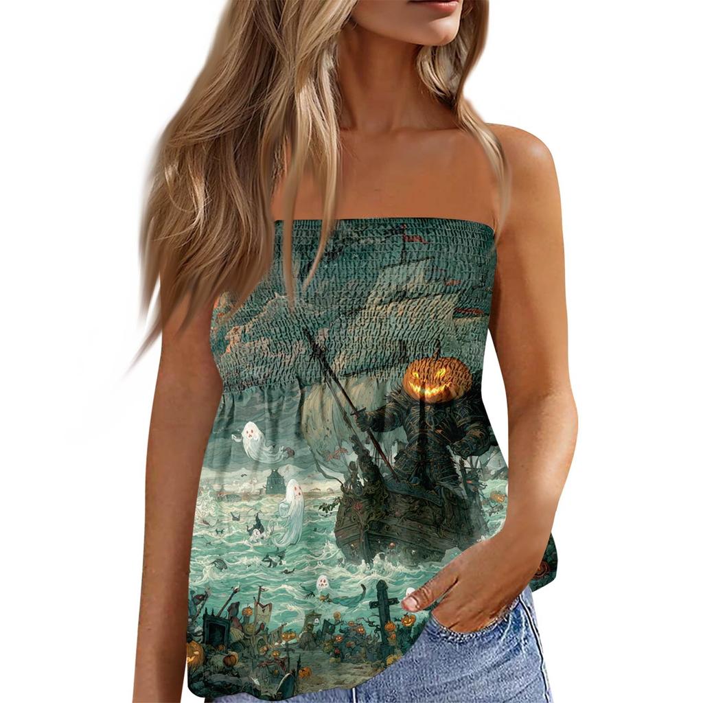 Sommer Schlauchtops für Damen, Niedliches Sexy Off-Shoulder Print Ärmelloses T-Shirt