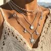 Multi Layer Necklace Pendant Neck Chain Jewelry with Sunflower Starfish And Pearls Accent For Daily Wear & Party Look