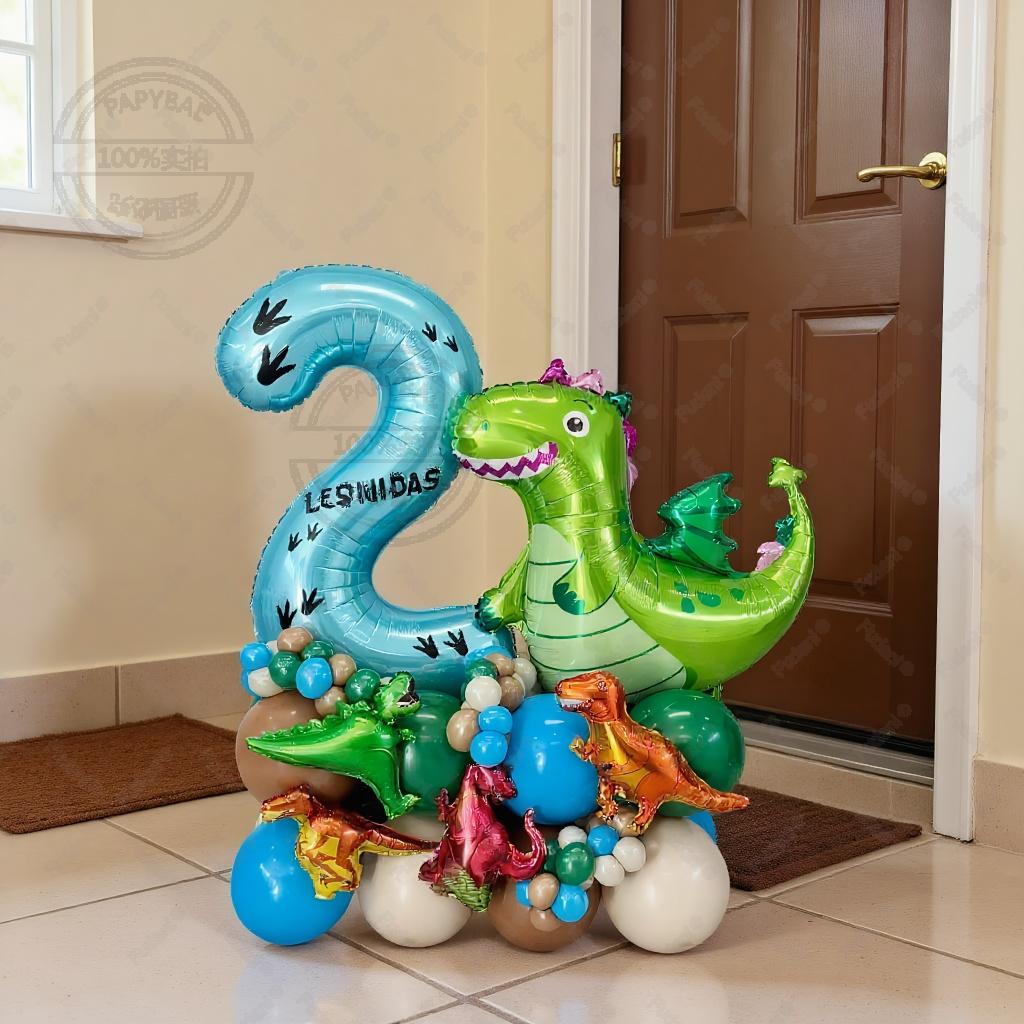 64pc/set Little Dinosaur Blue Series Digital Aluminum Film Balloon 1-9 Suitable for Birthday Party Anniversary Graduation Gift