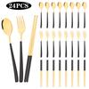 24pcs Black Gold Dinnerware Fork Spoon Chopsticks Cutlery Set Mirror Stainless Steel Flatware Western Party Kitchen Tableware