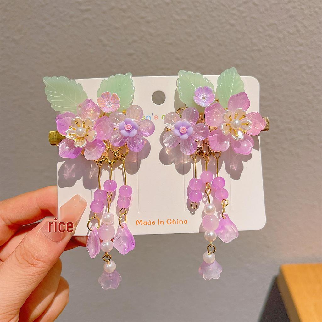 Chinese Style Tassel Hair Accessories for Girls - Hanfu Flower Pendant Headdress & Hair Clips