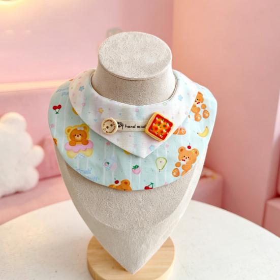 Bear Print Pet Bib Adjustable Snap Button Cute Cat Bandana Bib Sweet Striped Dog Bib for Small Medium Dogs Cats