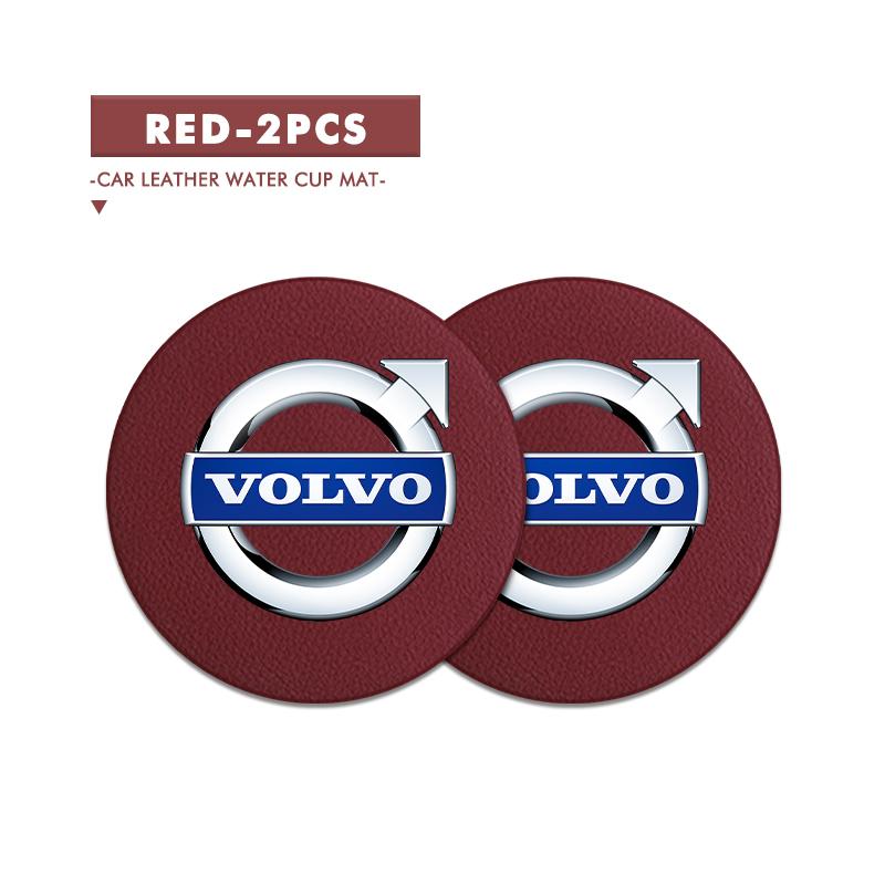 For Volvo 2Pcs Leather Car Coaster Water Cup Slot Mat Anti-slip Pad Xc60 Xc90 V40 V60 S60 V50 V90 S80 C40 XC40 V70 XC70 C30