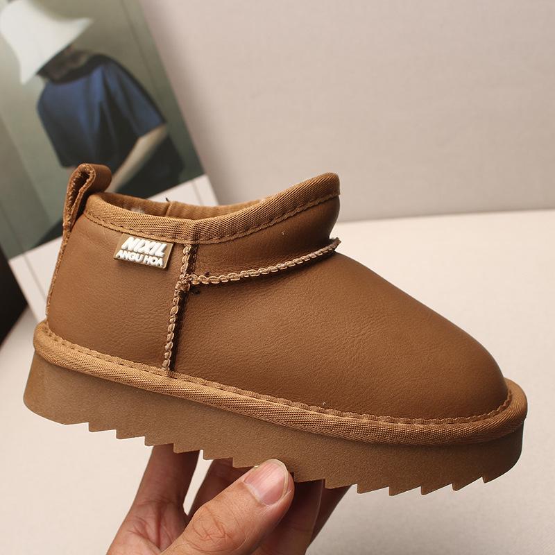 Echte Leder Kinder Winter Schneestiefel - Jungen & Mädchen Dicke Warme Baumwolle Kurze Stiefel 2025
