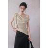 New Chinese Style Light Mature Wind Slanted Shoulder Top Swing Collar Waist Thin Tencel T-shirt Asymmetrical Design Sense Sleeveless