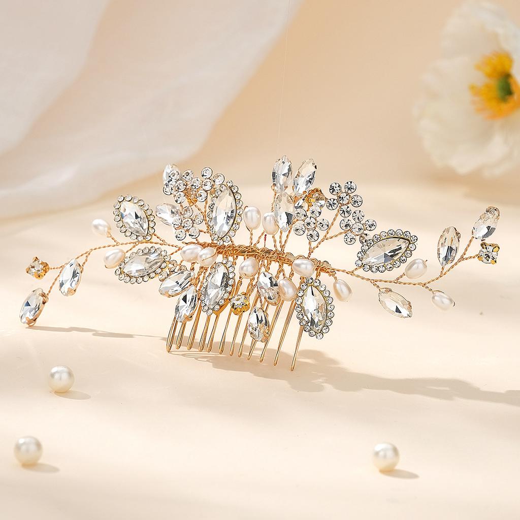 New Bridal Comb Hair Accessories Wedding Ladies Retro Hair Accessories Handmade Rhinestone Pearl Hair Comb Comb