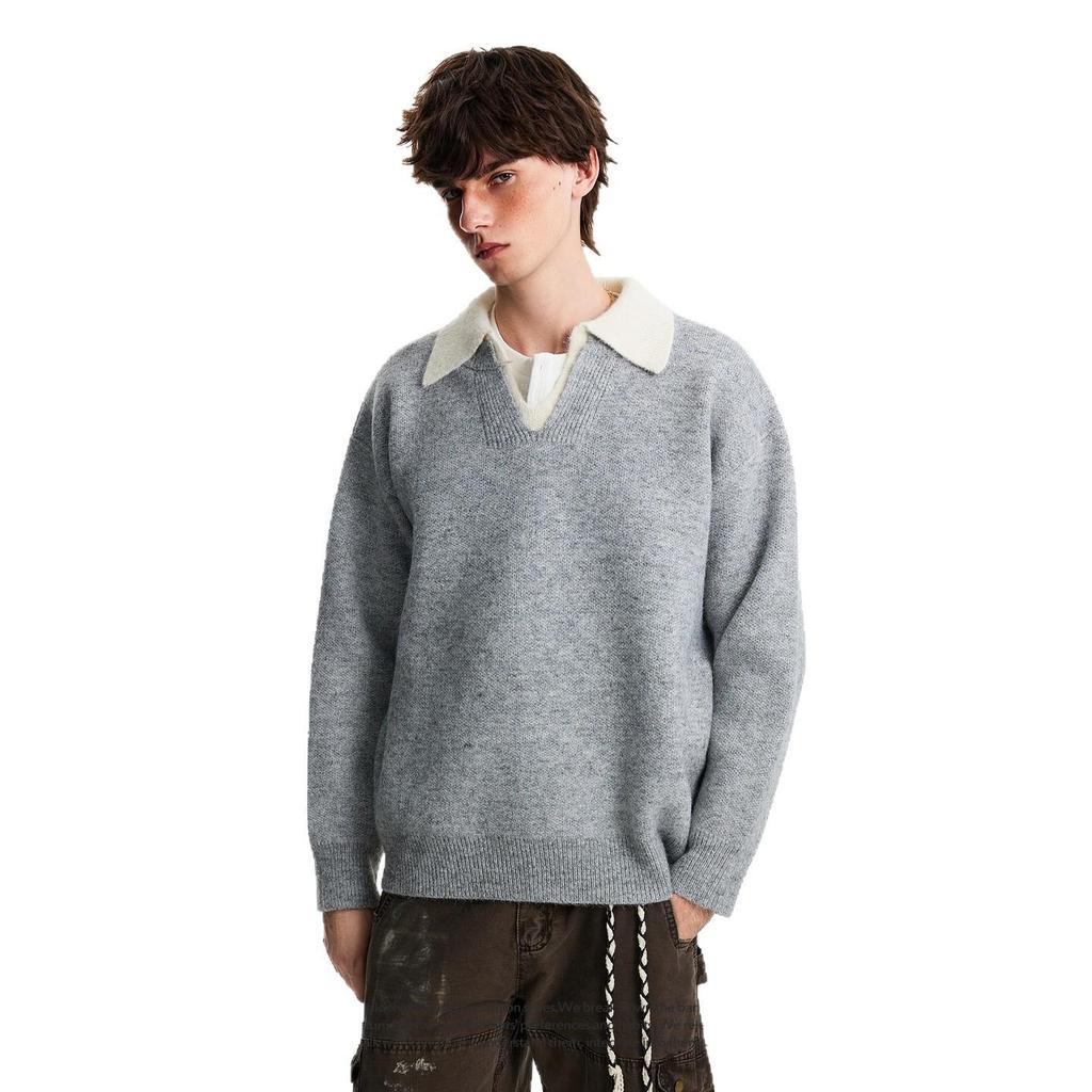 Men's High-End Old Money Style V-Neck Polo Knit Sweater for Autumn/Winter