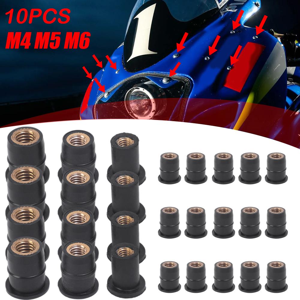 10pcs Motorcycle Modification Rubber Nuts Fasteners Motorcycle Windshield Nuts Decorative Accessories Brass Nuts Riveting Tools