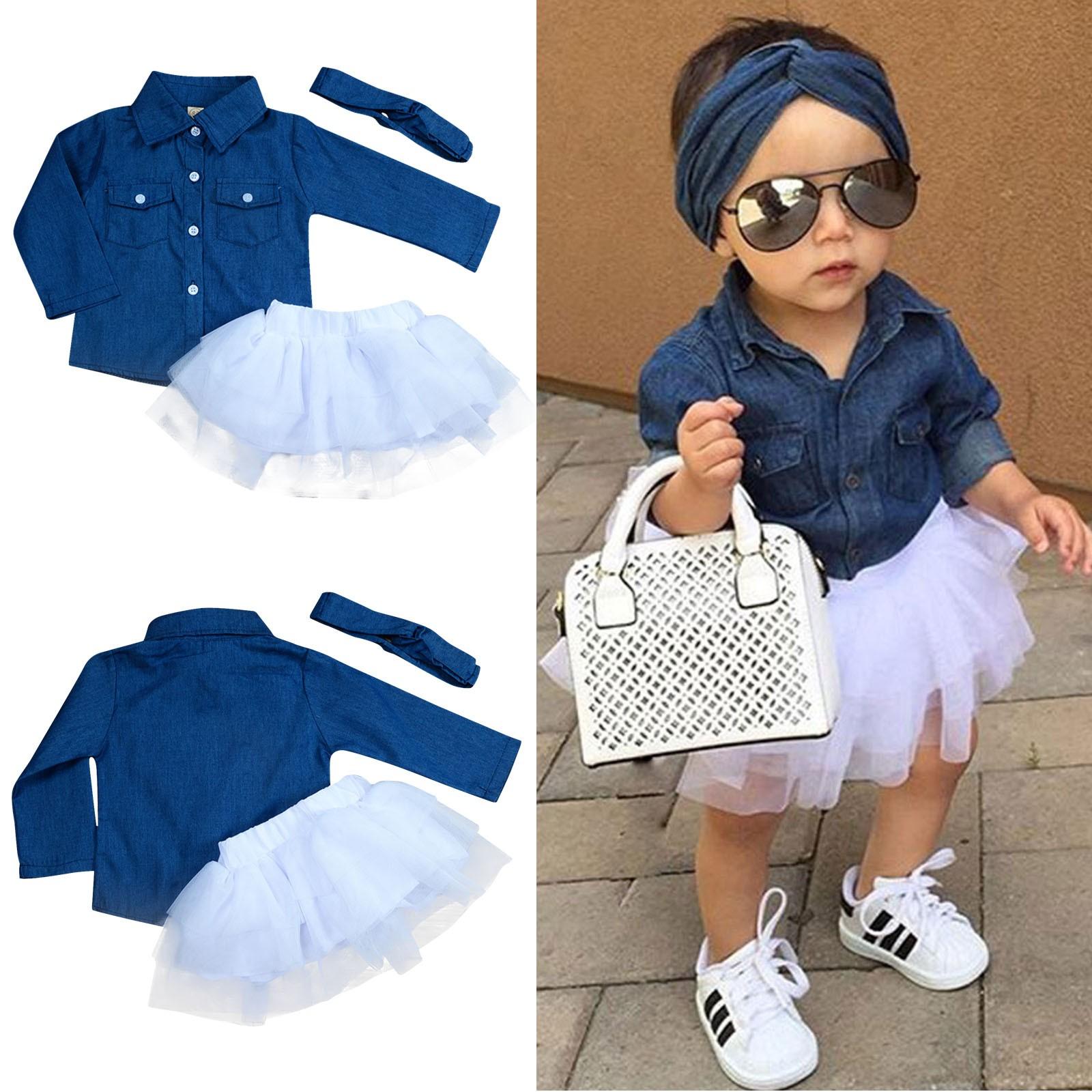 

Одежда для маленьких девочек, джинсовая рубашка, топ + леопардовая юбка + повязка на голову, комплект из 3 предметов 80 белый