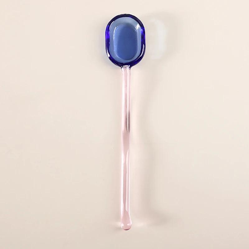 Креативные стеклянные молочные десертные ложки, цветные прозрачные кофейные десертные ложки для размешивания, длинная ручка, кухонная посуда